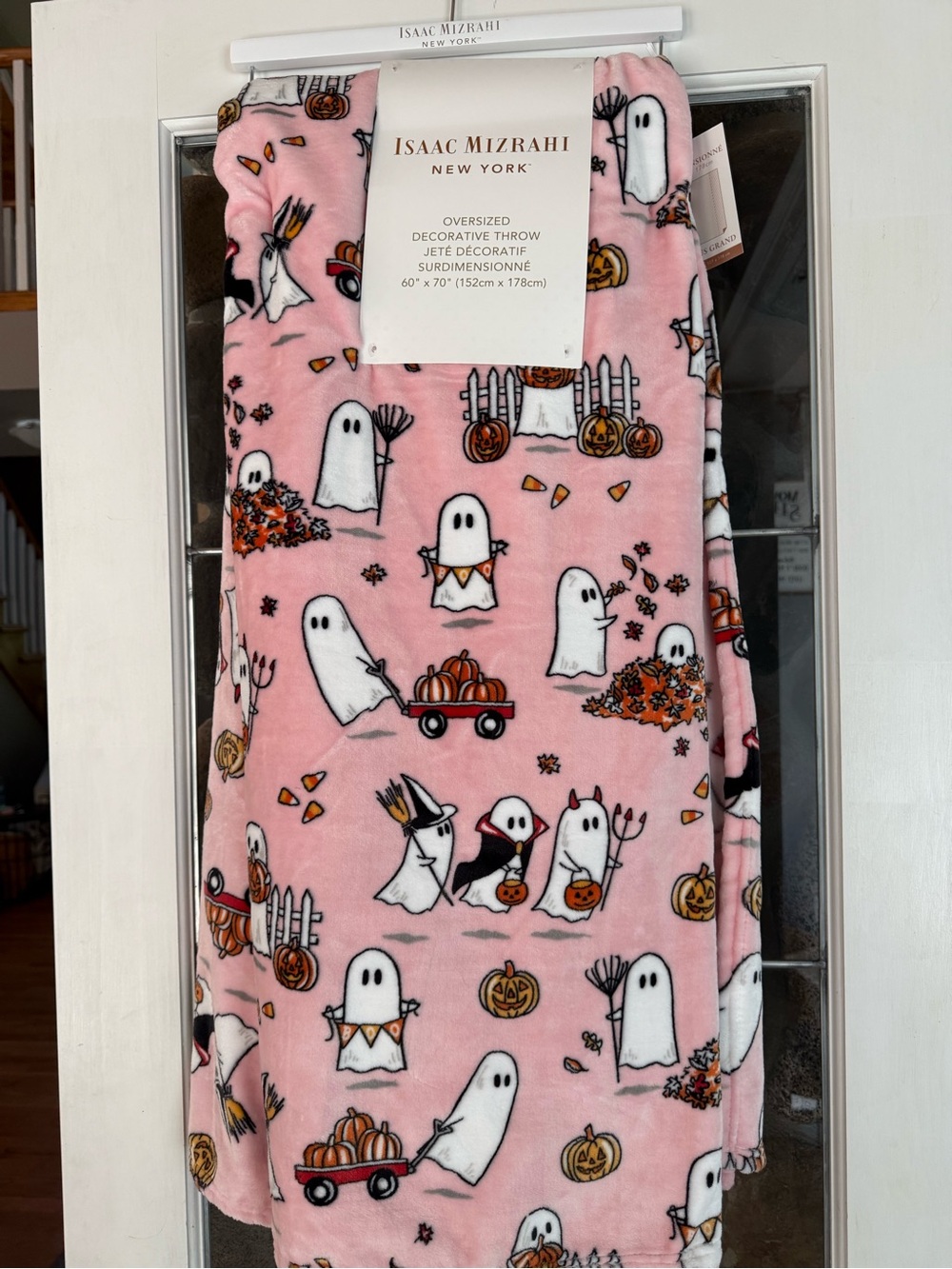 Isaac Mizrahi Pink Halloween Ghost Plush Throw